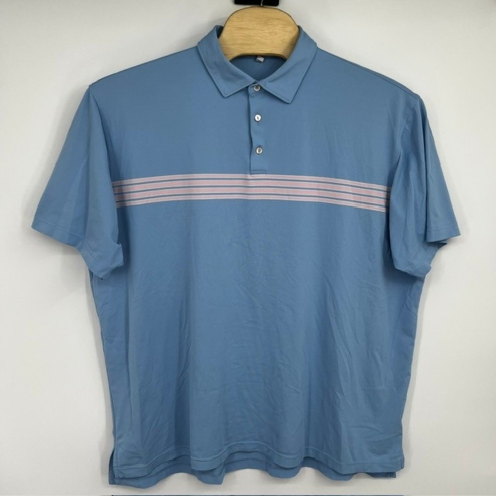 Peter Millar Men's XXL Summer Comfort Blue Striped Performance Polo Shirt